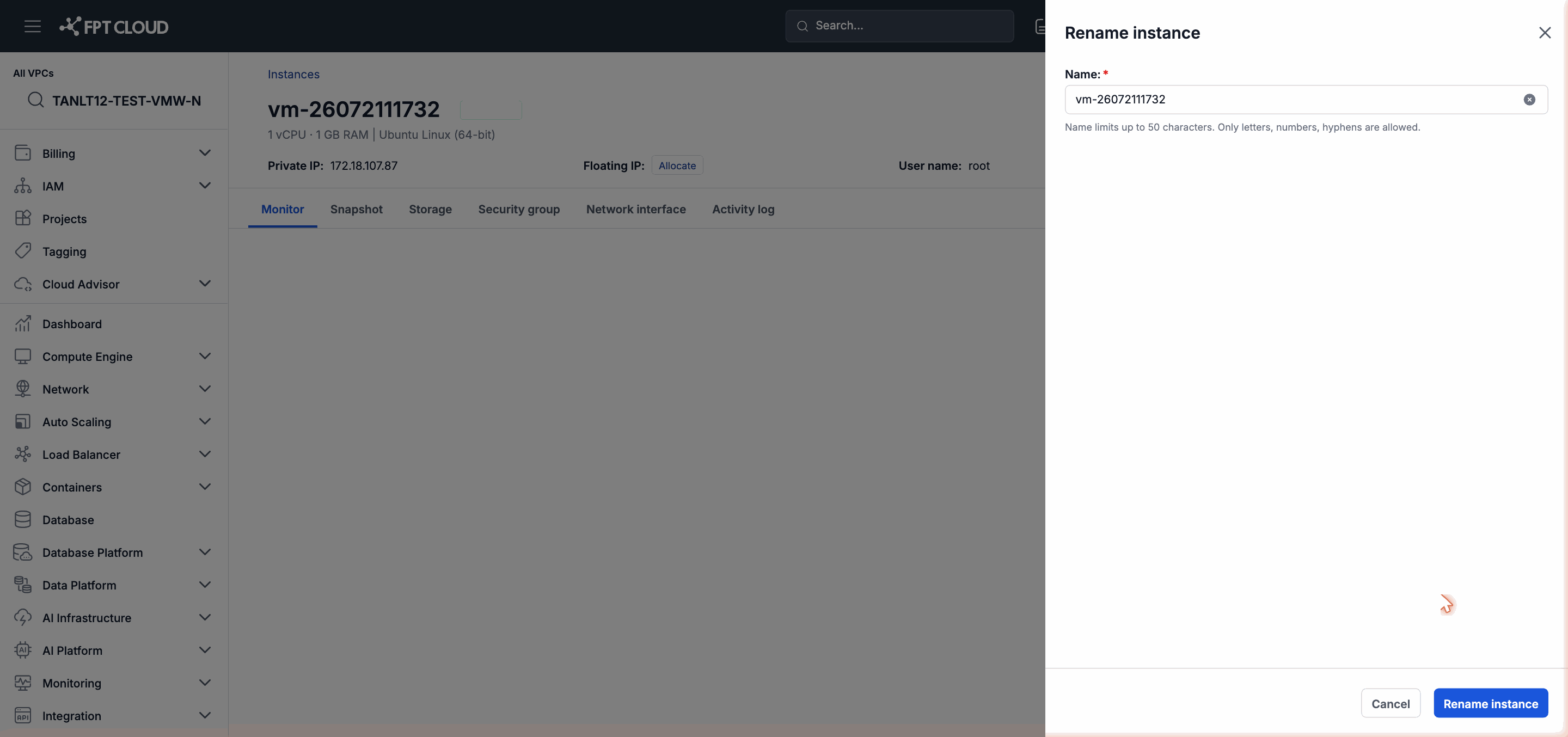 Reset Password confirmation dialog