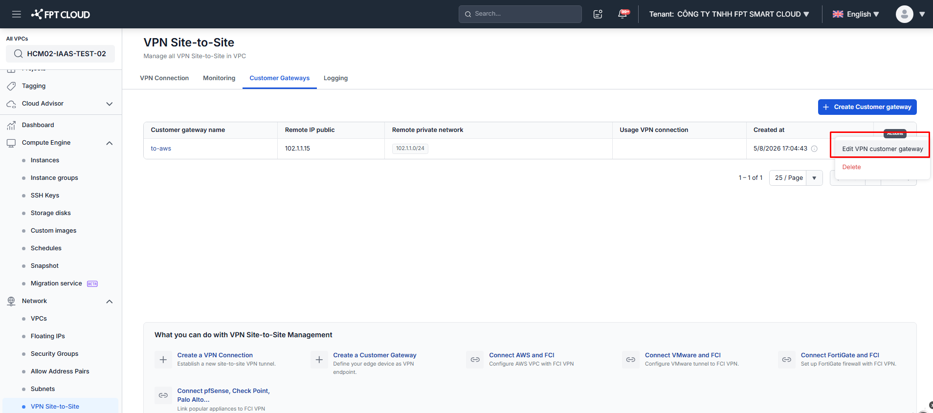 Edit Customer Gateway