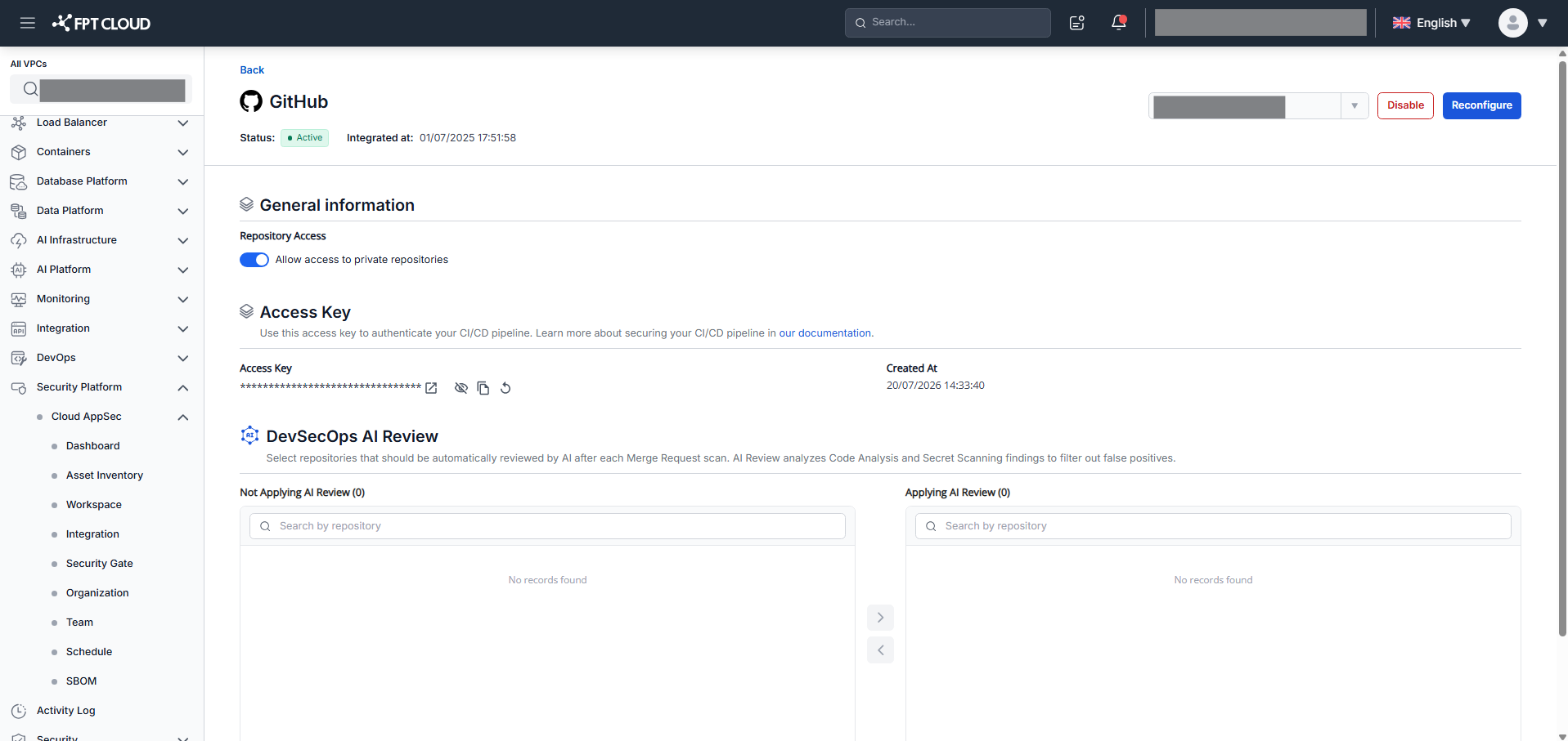 GitHub integration — detail view