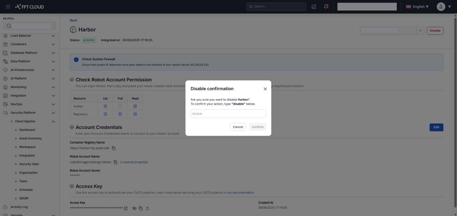 Harbor integration — disable confirmation