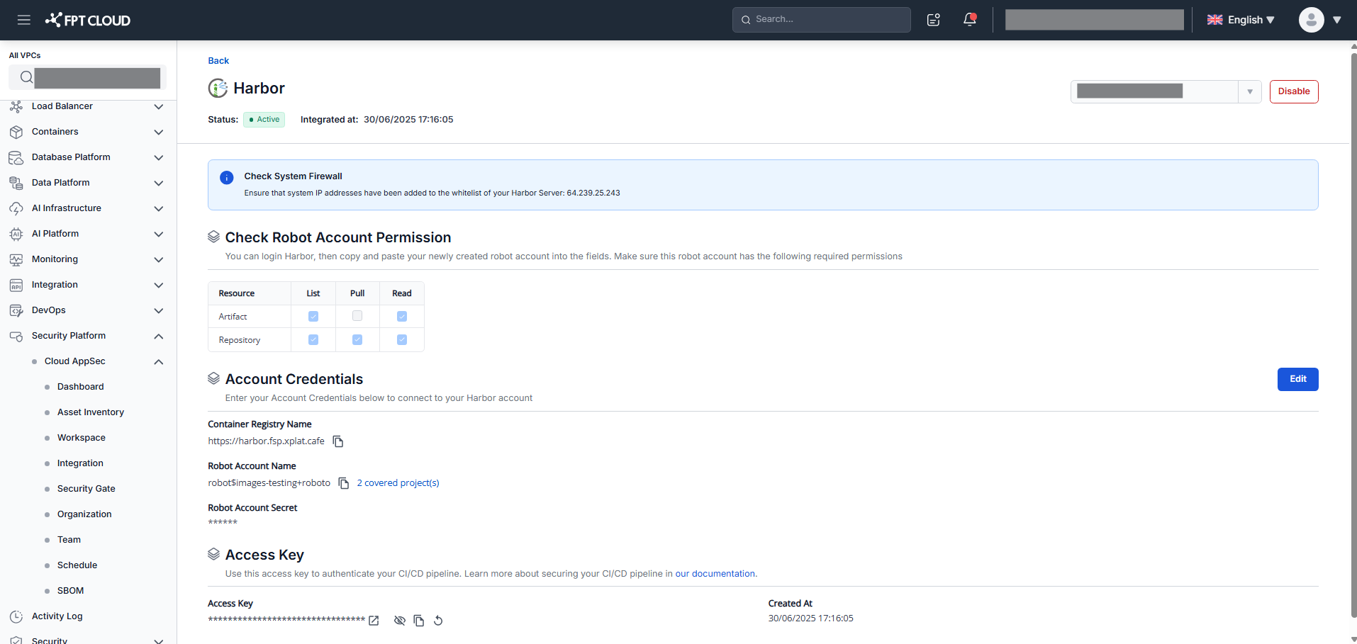 Harbor integration — detail view