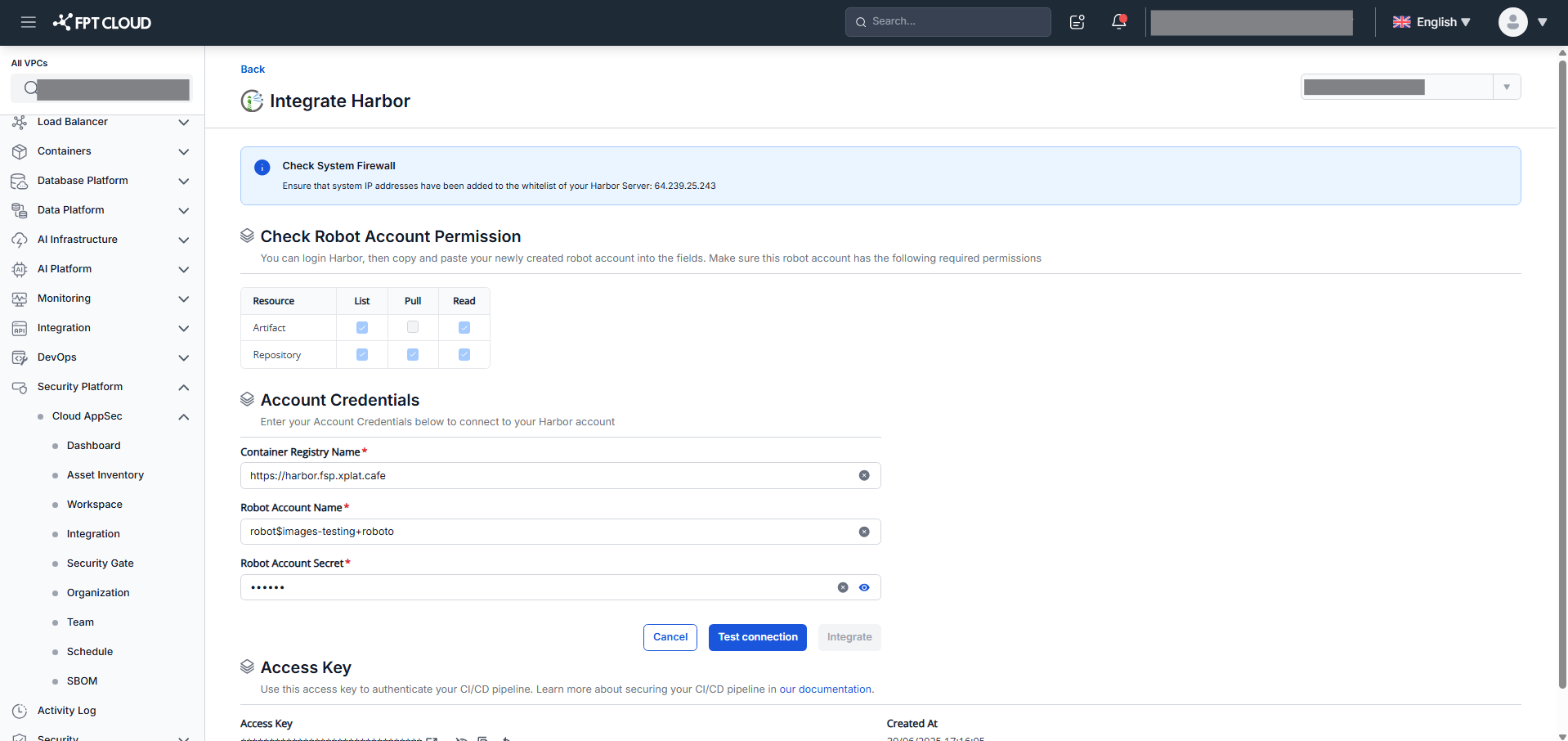 Harbor integration — edit account credentials