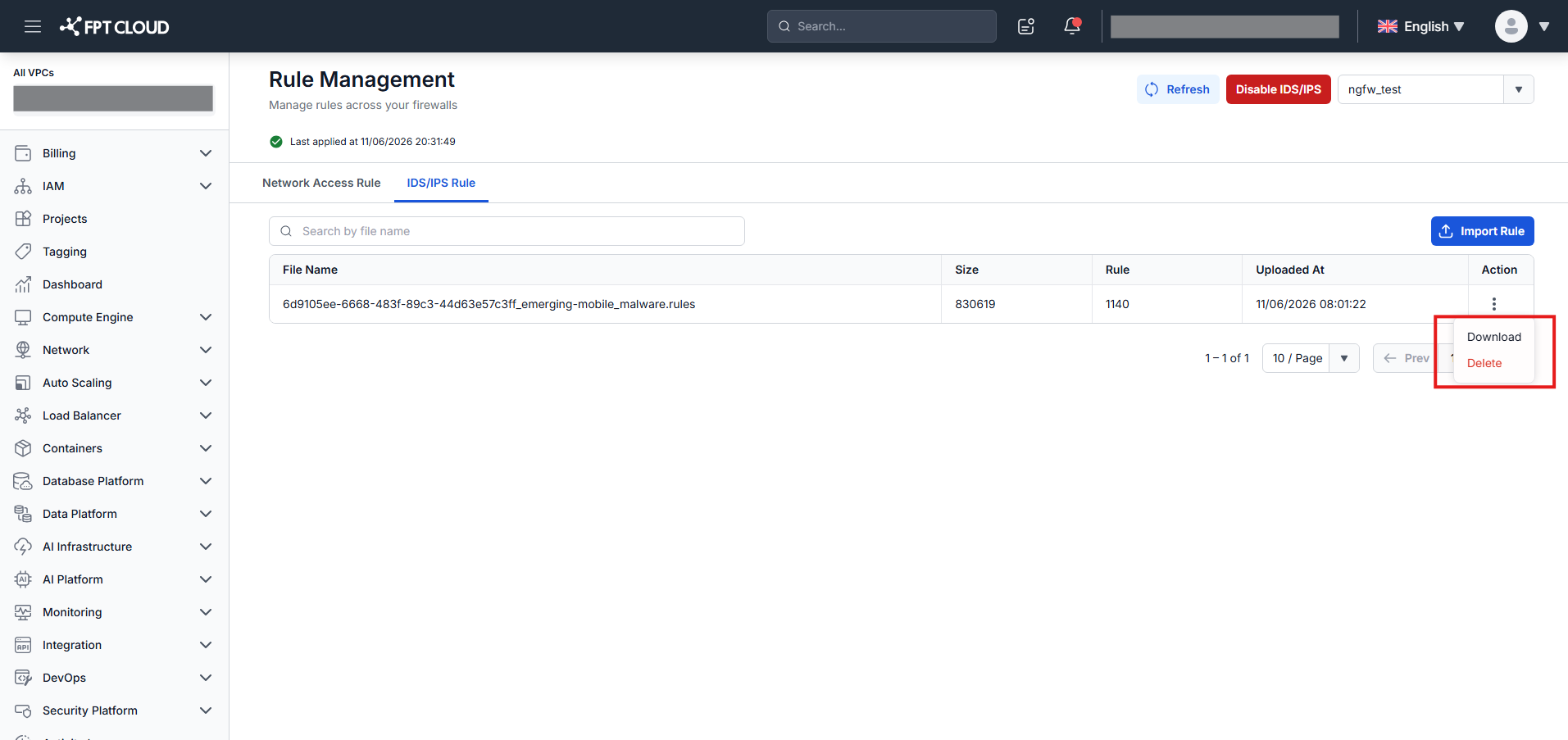 Download and Delete actions