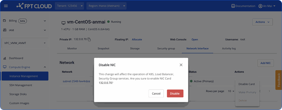 Confirm Disable Card
