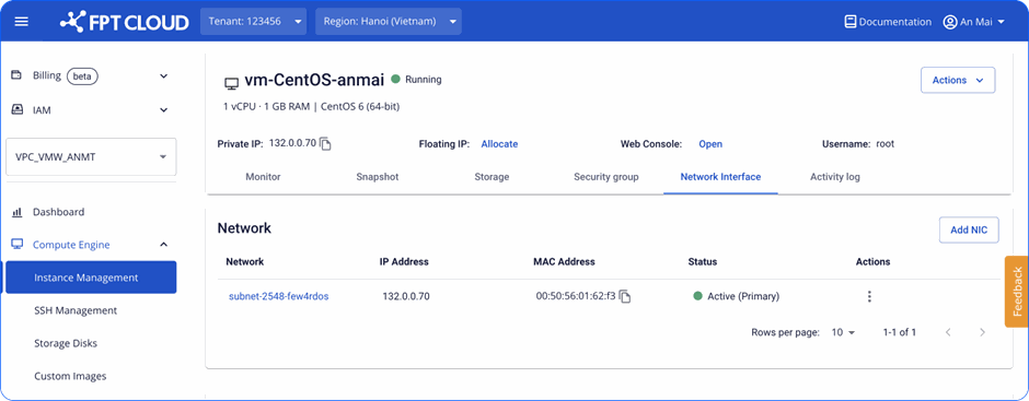NIC card in Active status