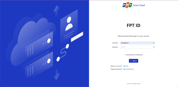 FPT Cloud Portal login page