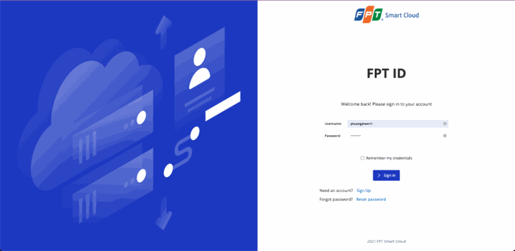 FPT Cloud Portal login page