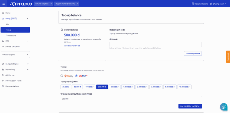 Select top-up amount