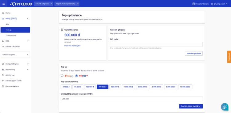 Select top-up amount