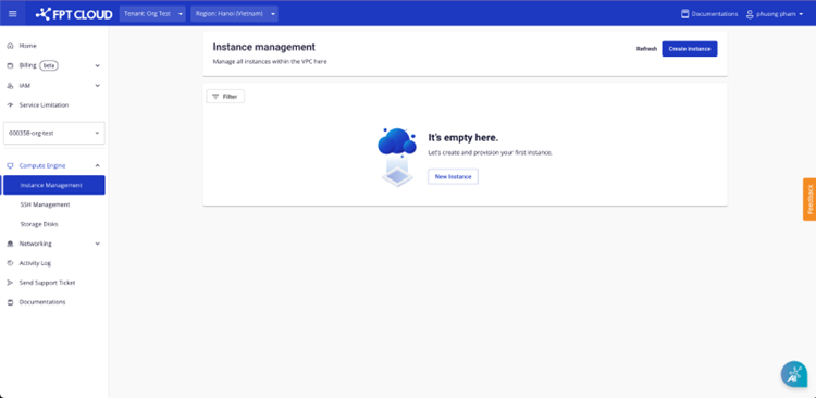 Instance Management page