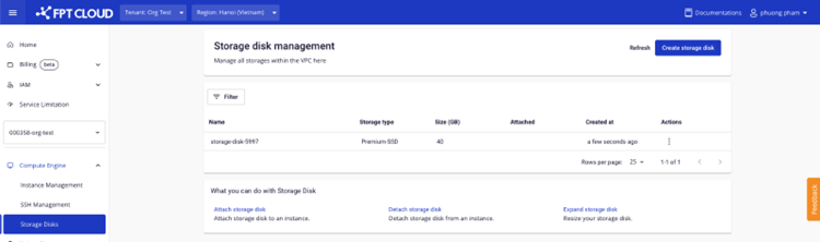 Storage disk creation result