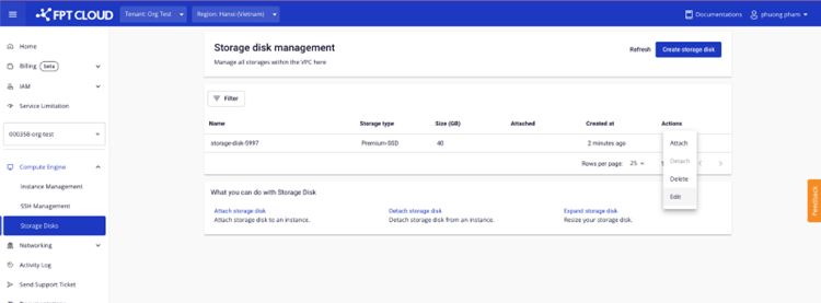 Select Edit on the storage disk