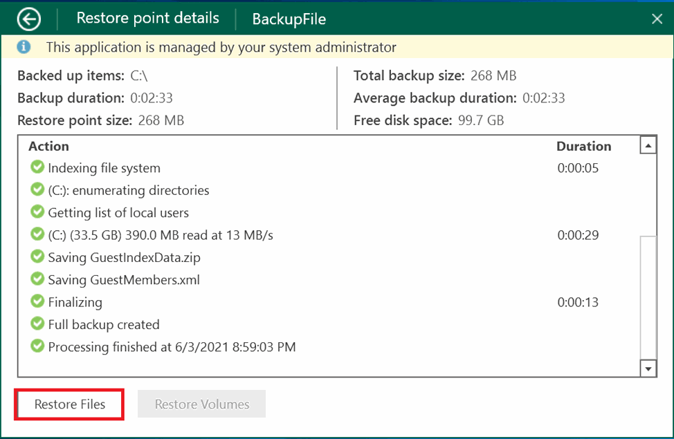 Select Restore Files from backup job