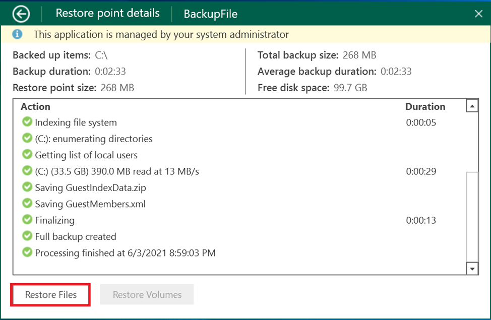 Select Restore Files from backup job