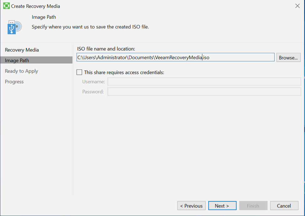Name and save location for ISO