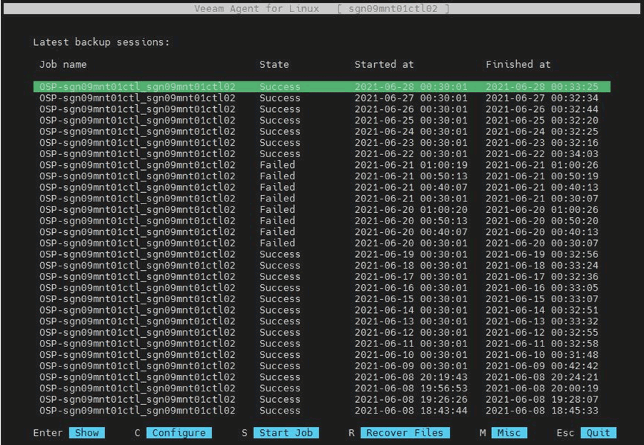 Veeam backup management interface