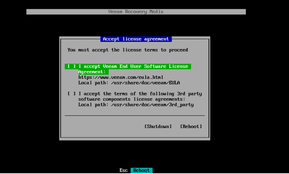 Boot from ISO and accept terms