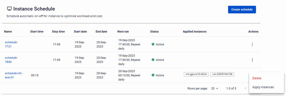 Apply instances button in the schedule list