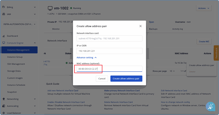 Configure allow MAC address pair