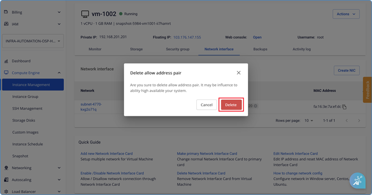 Confirm deletion dialog