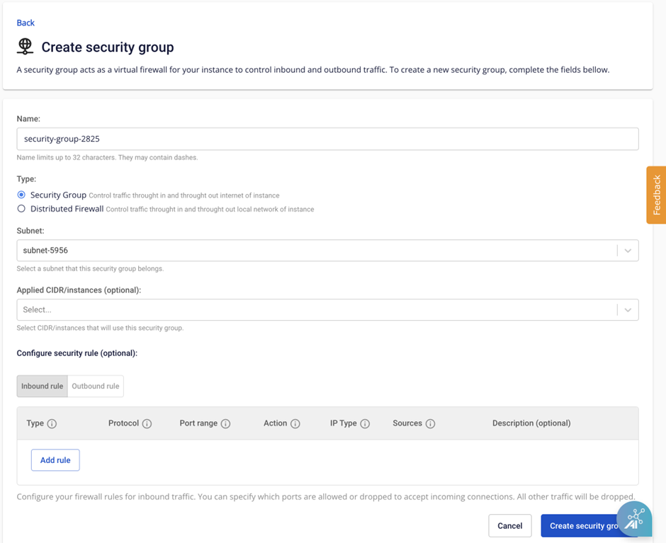 New Security Group dialog