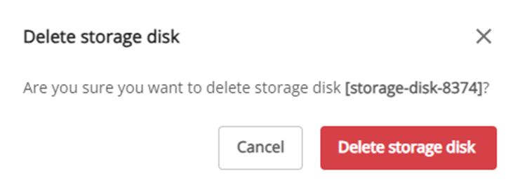 Delete Storage Disk confirmation dialog