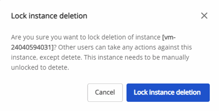 Lock Instance Deletion confirmation dialog