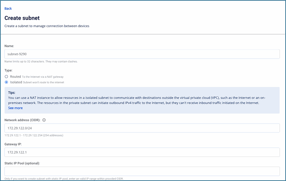NAT Instance configuration guide when creating an isolated subnet