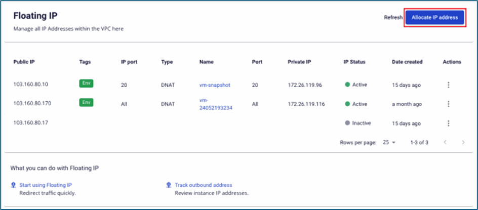 Floating IP list