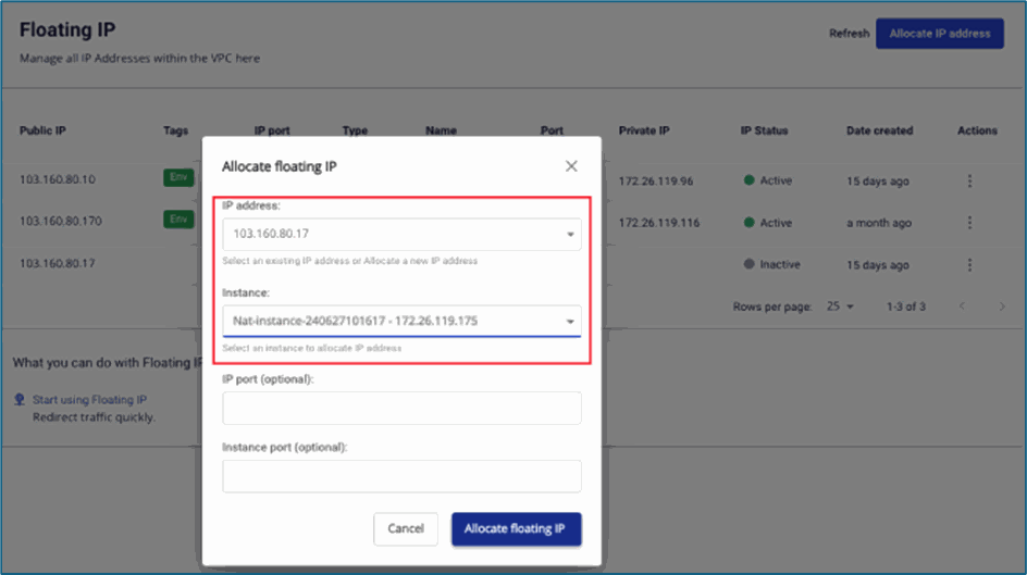 Attach Floating IP