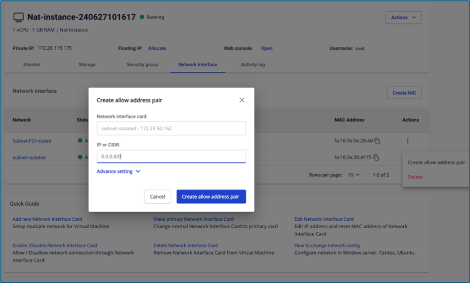 Confirm allowed address pair