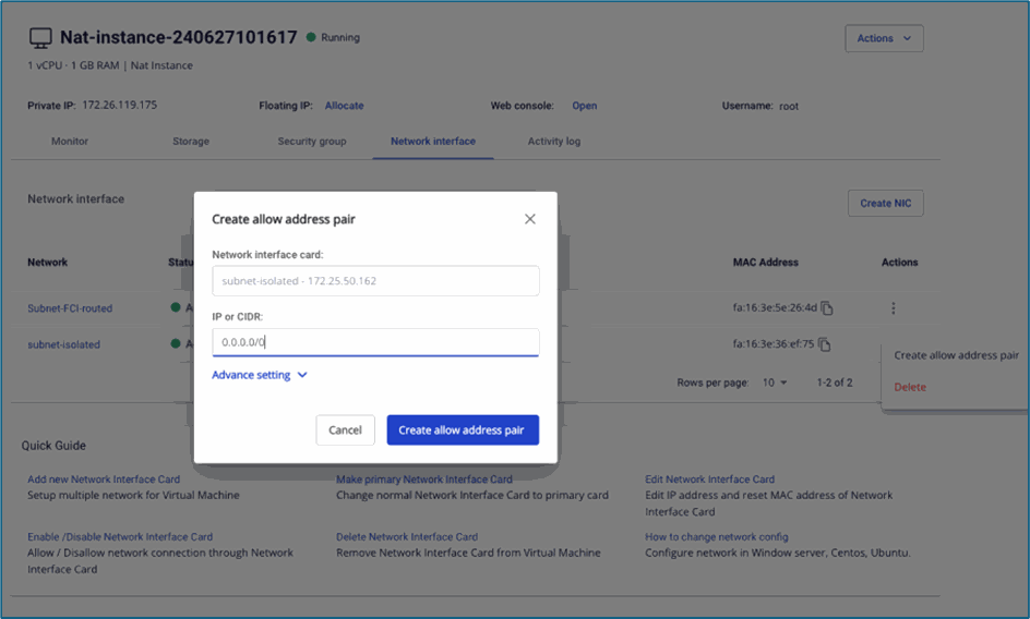 Confirm allowed address pair