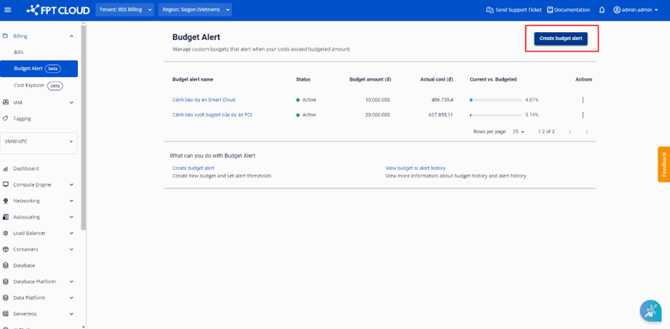 Create Budget Alert button