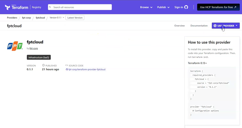 FPT Cloud provider on Terraform registry