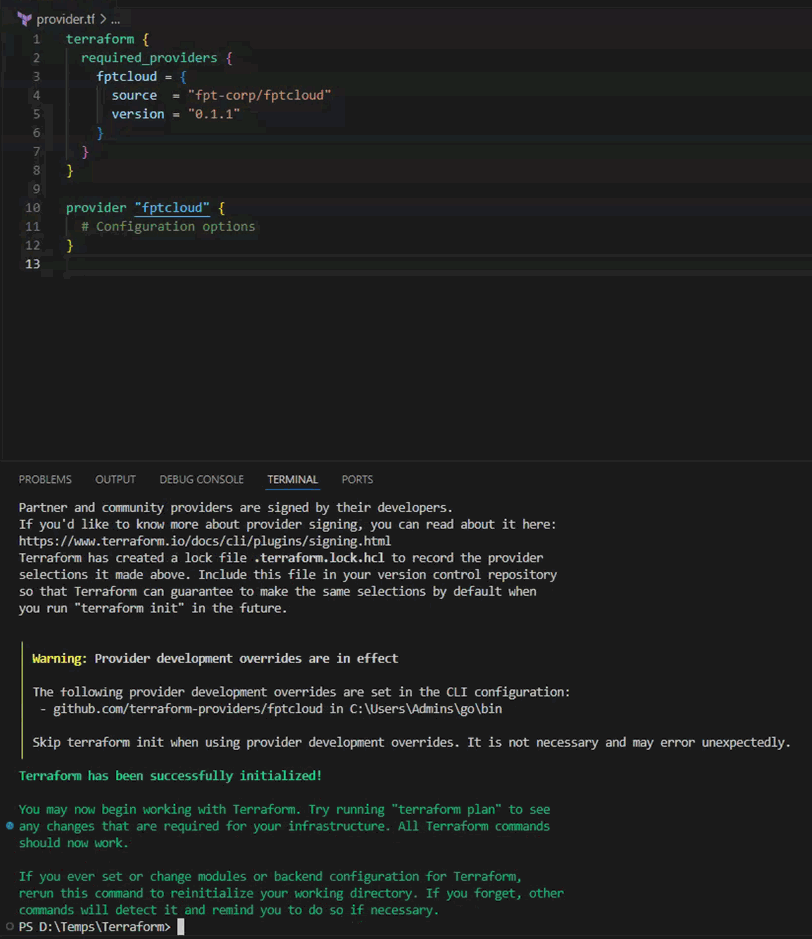 terraform init command output