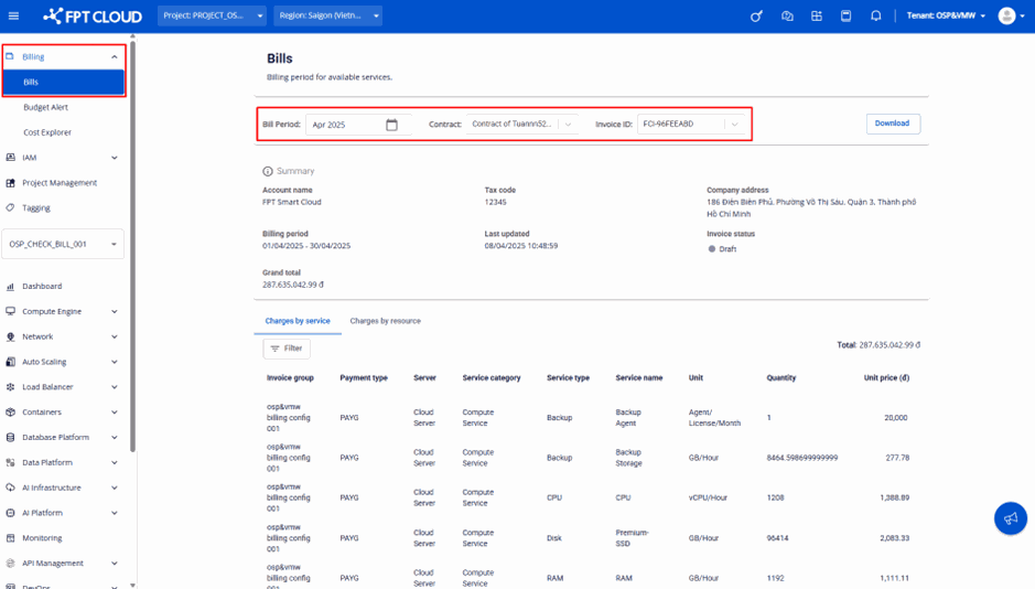 Select billing period
