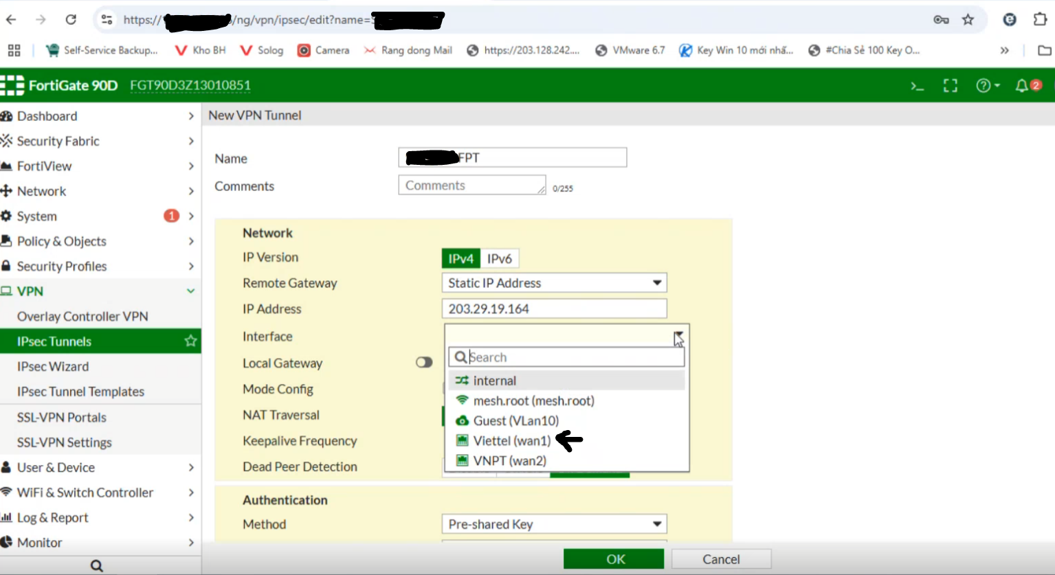 IPsec Tunnel config