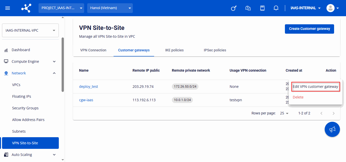 Edit Customer Gateway