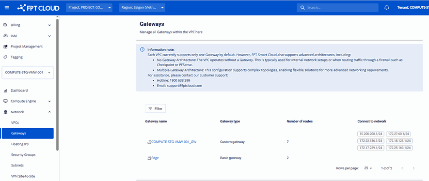 Gateway list screen