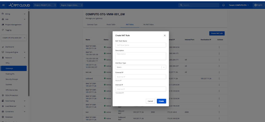 Create NAT Rule form