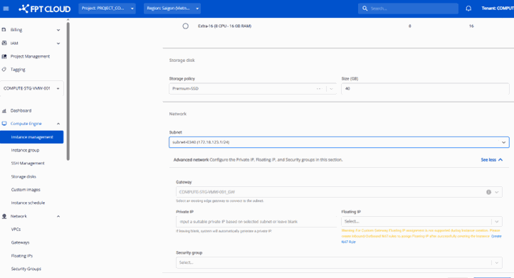 Create Instance with Custom Gateway