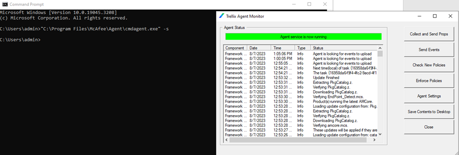 cmdagent interface for checking agent connection