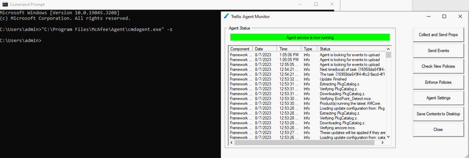 cmdagent interface for checking agent connection