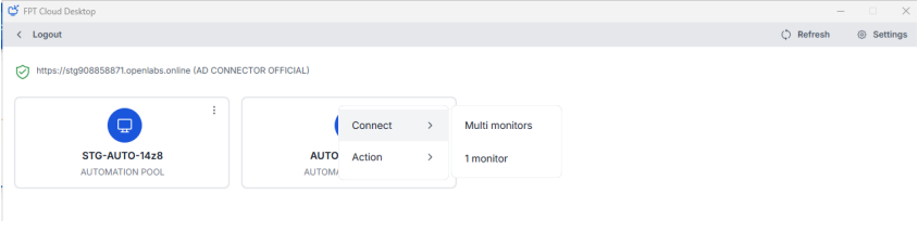 Virtual desktop list in FCDClient