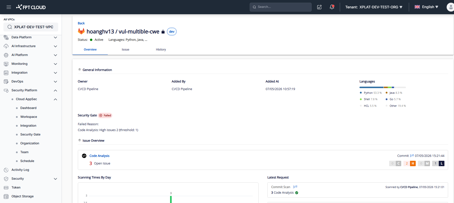 Security Gate result on Asset Detail Overview
