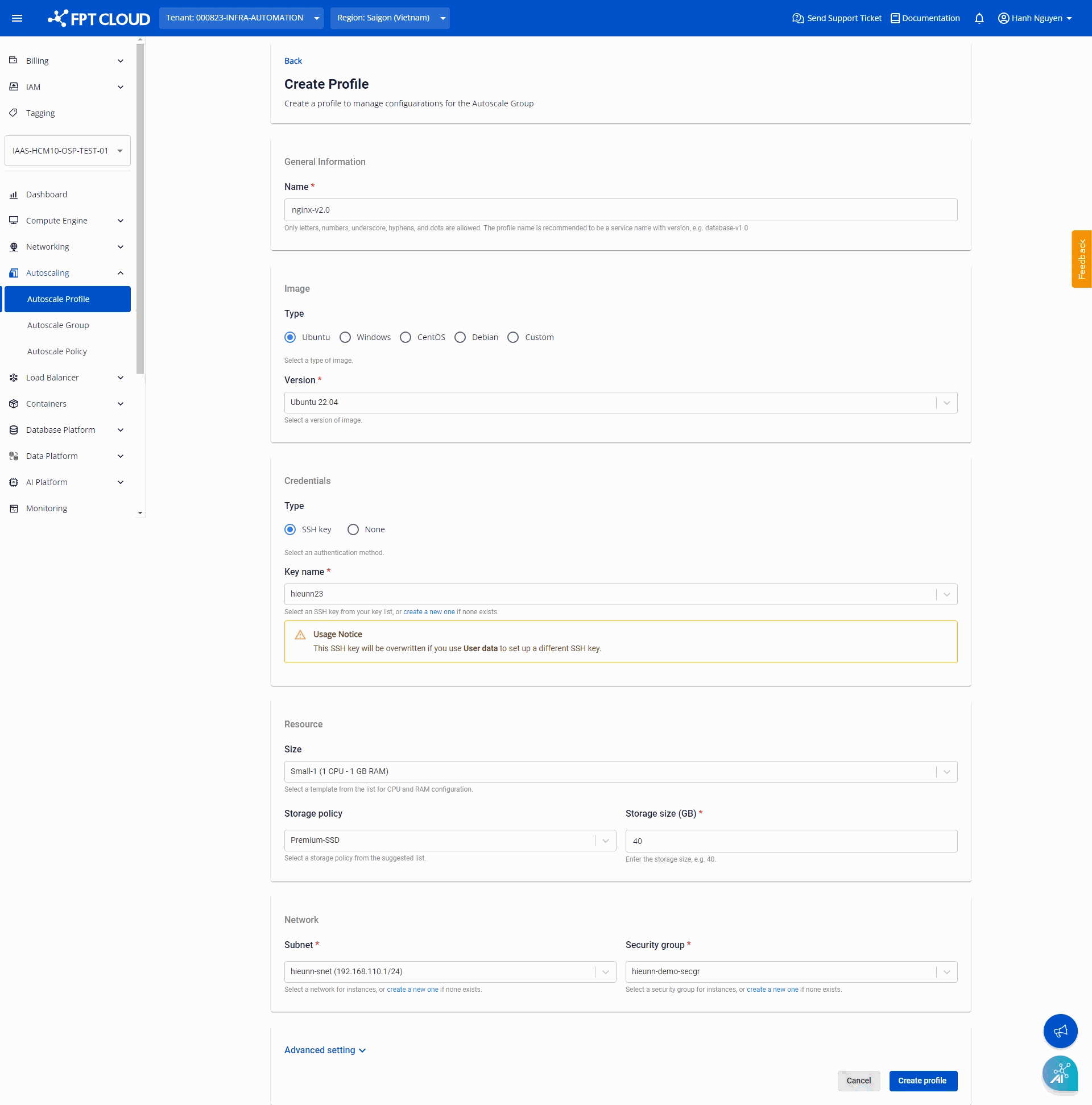 create profile page