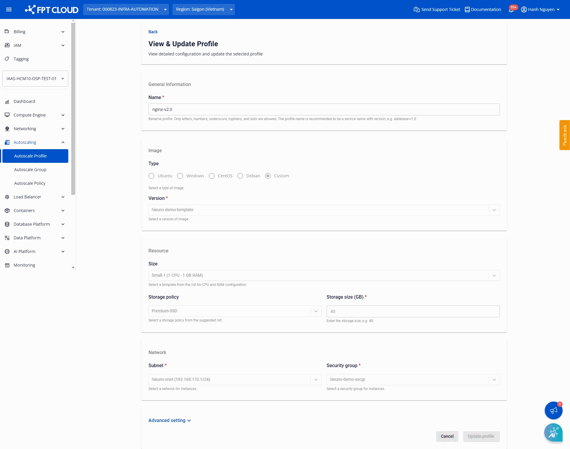 profile detail page