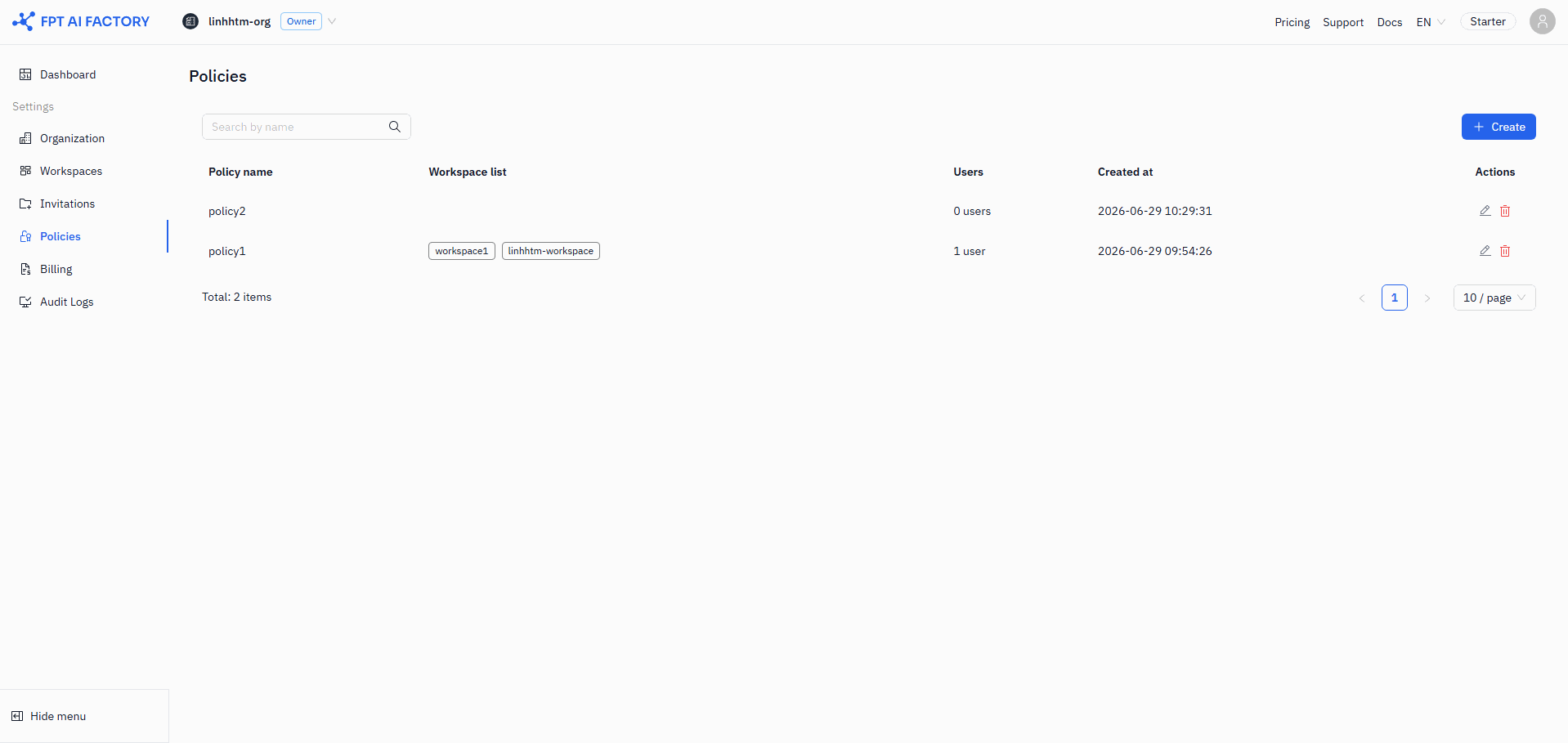 Policies page