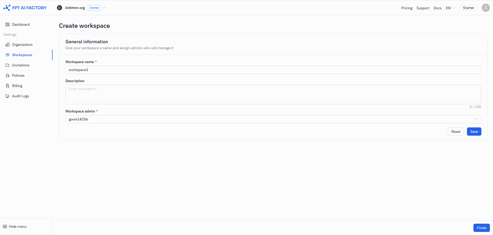 Create workspace flow