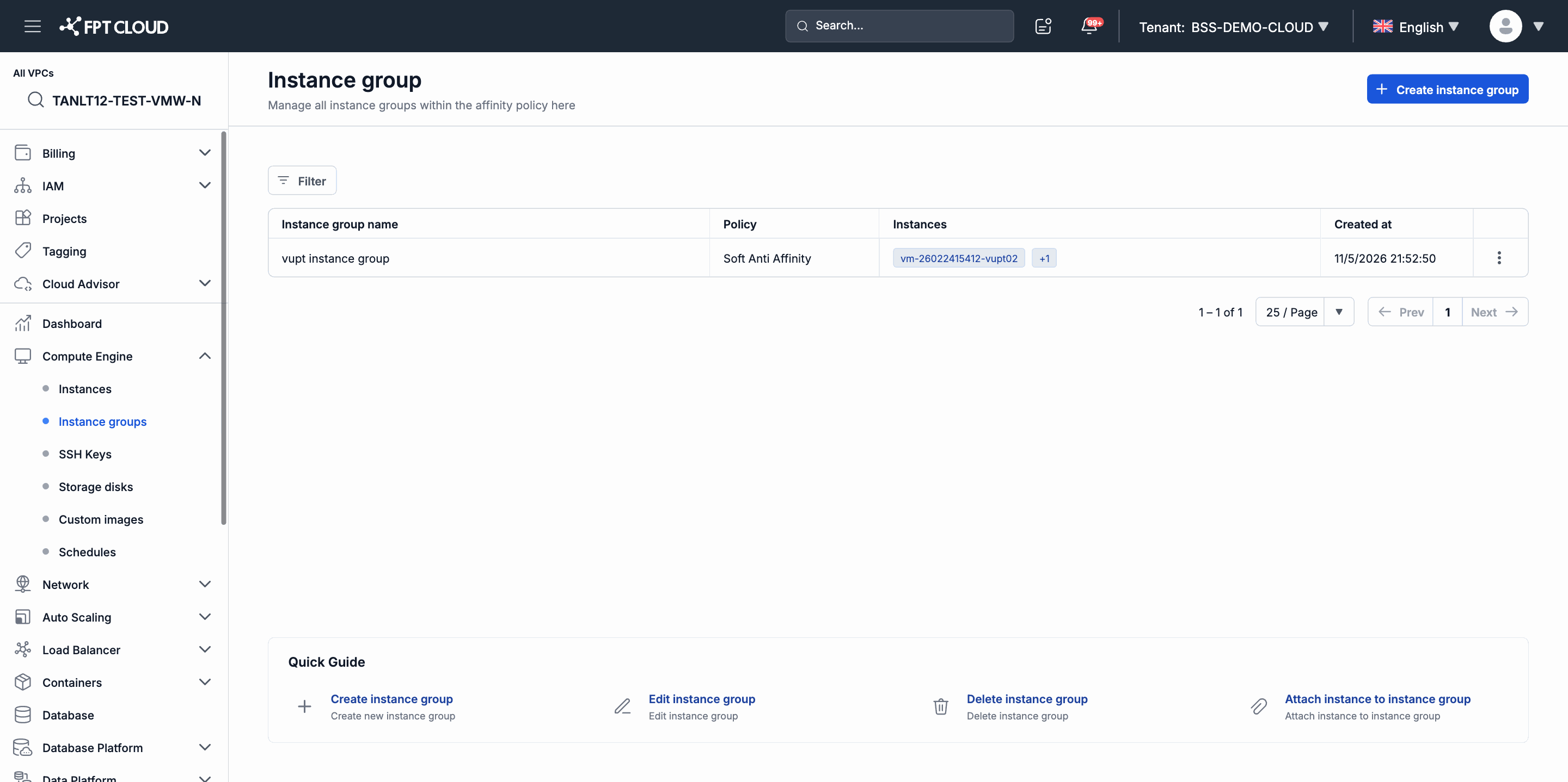 Instance Group list